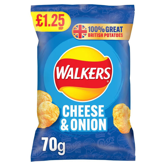 Walkers Phô mai &amp; Hành tây chiên giòn 芝士洋蔥味薯片 70g x1
