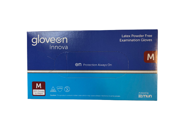 19327 GloveOn Innova Latex Powder Free Examination Gloves - Size M 100pairs x1