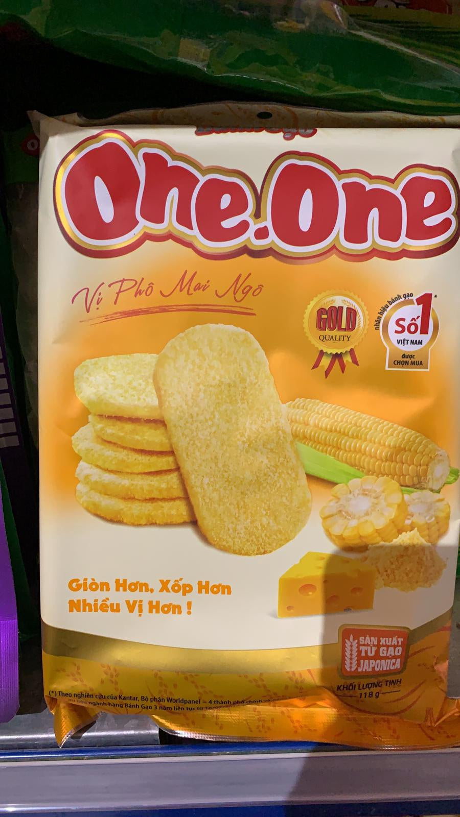 One One Rice Cake Cheese Sweet Corn Flavour 芝士粟米脆米餅 Banh Gao Pho Mai B ...