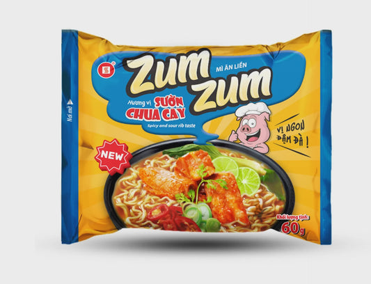 ZumZum Spicy and sour rib taste Instant noodle 即食酸辣骨面 Mi suon chua cay 60g x1