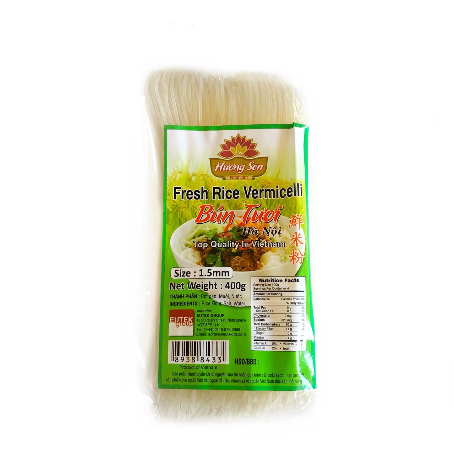 Huong Sen Rice Vermicelli Bun Tuoi Gia Truyen Ha Noi size L 1.5mm 400g x 1