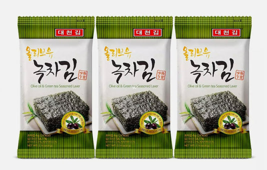 Daechun Olive Oil & Green Tea Seasoned Seaweed Dorsirak (4g x 3pack) x1