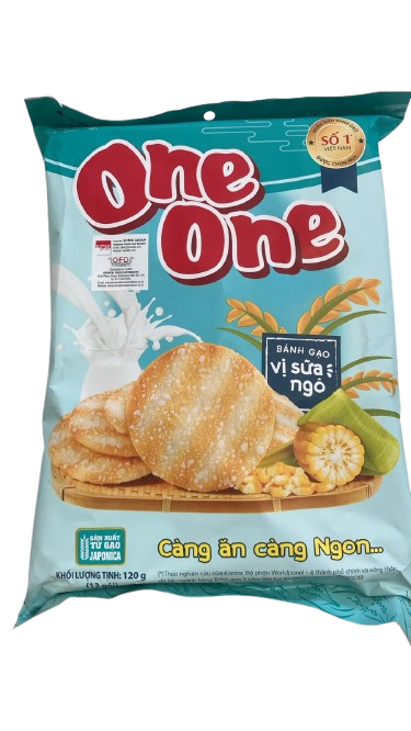 060248 One One Rice Cake Milk Corn Flavor 年糕芝士奶味 Banh Gao Sua Ngo 120gr x 1