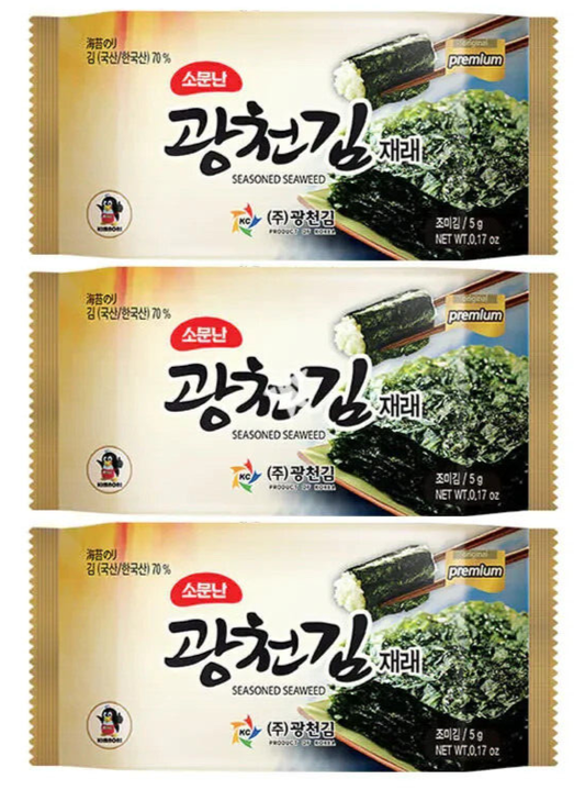 21158 Paerea  Dosirak Seasoned Seaweed 3Pack 廣川 即食紫菜 (橄欖油和綠茶味) (5gx3) x24